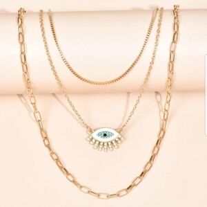 New 3 Piece Rhinestone Detail EYE 🧿 Gold colored Worn for GOOD LUCK 🍀